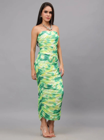 Ruched Printed Tulle Dress