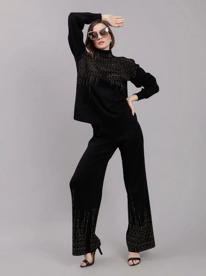 Metallic Rhinestone Knitted Two Piece Set