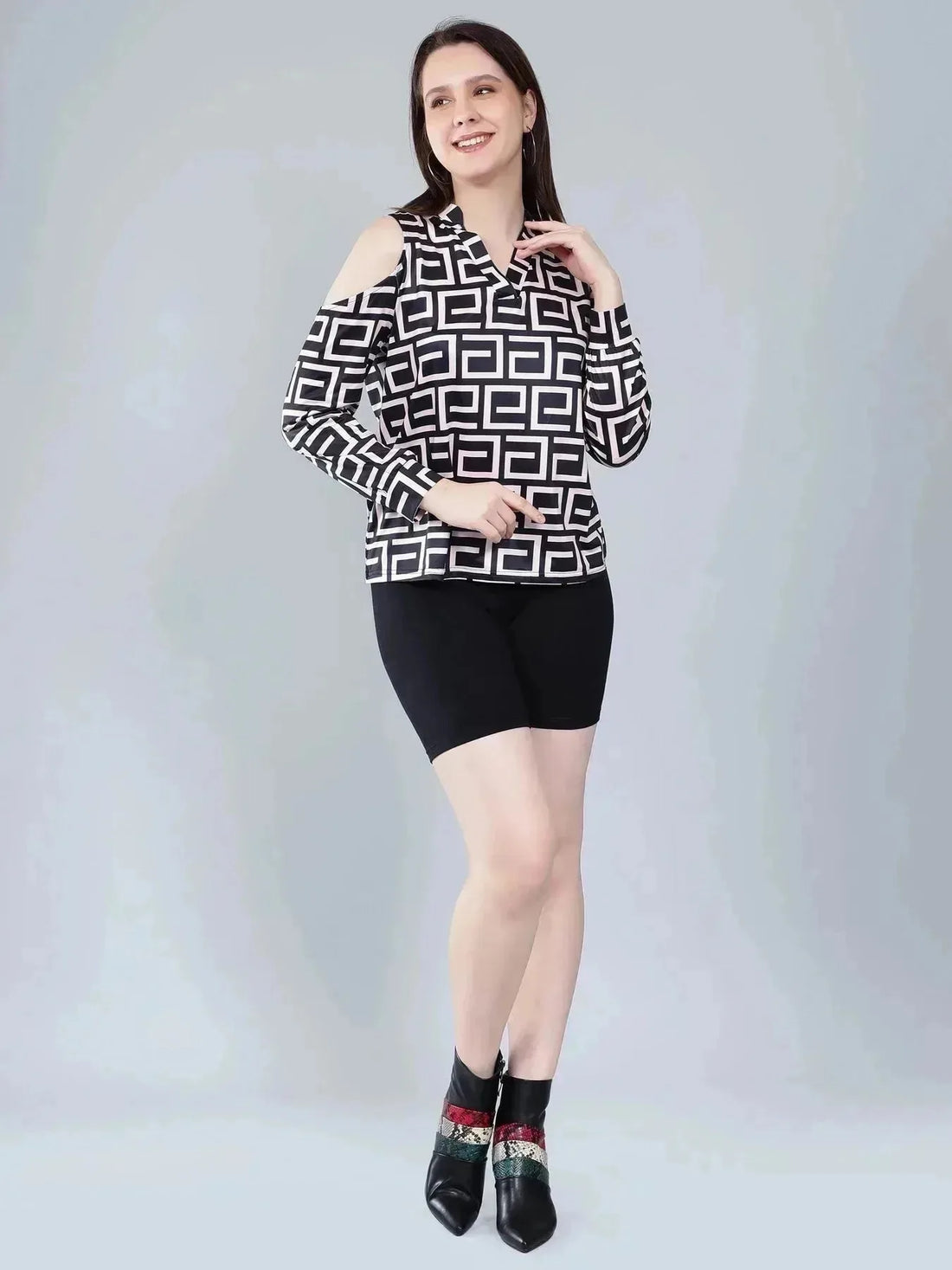 Geometrical Cold Shoulder Blouse