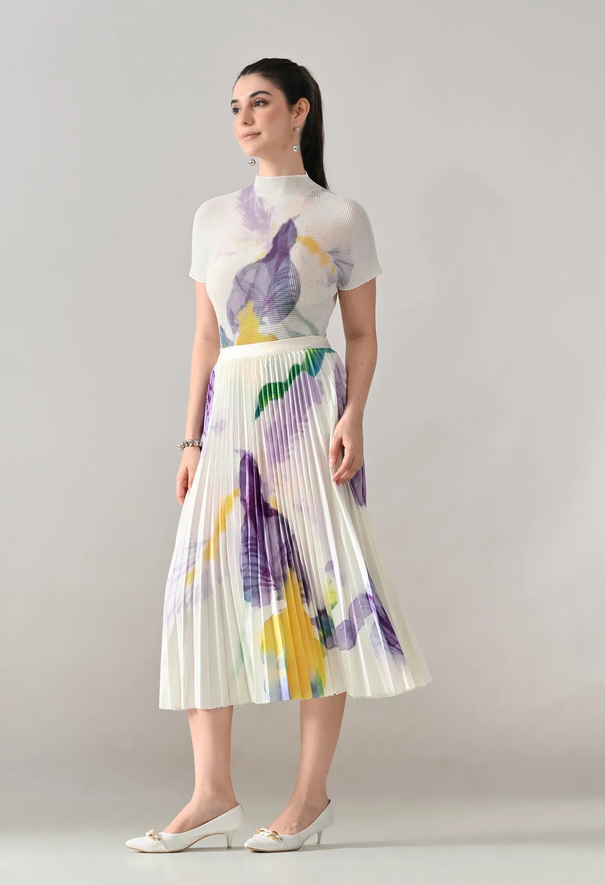 Chromatic Printed Pleated Two Piece Set
