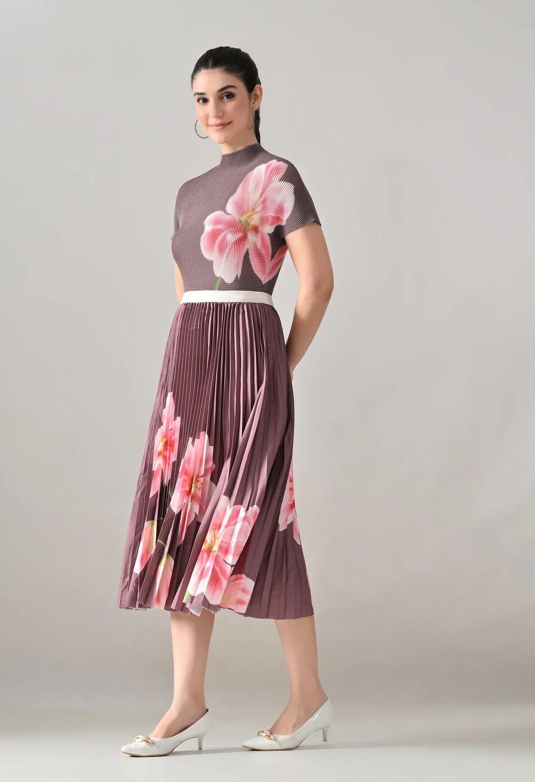 Floral Printed Pleated Two-Piece Set