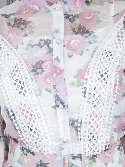 Lace Floral Belted Dress