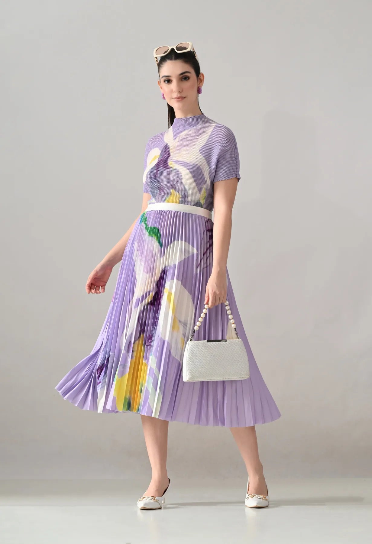 Chromatic Printed Pleated Two Piece Set