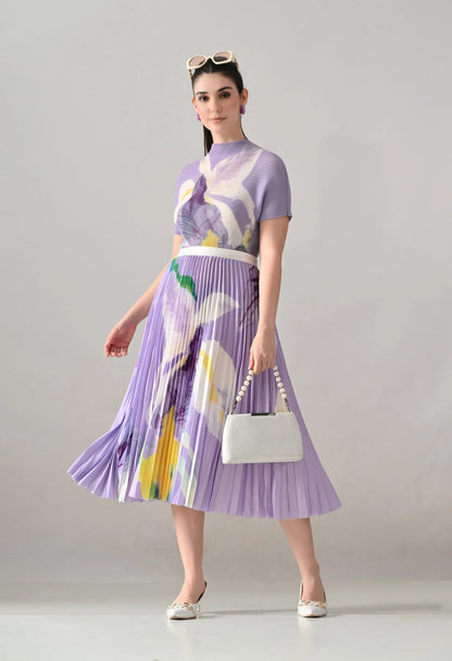 Chromatic Printed Pleated Two Piece Set