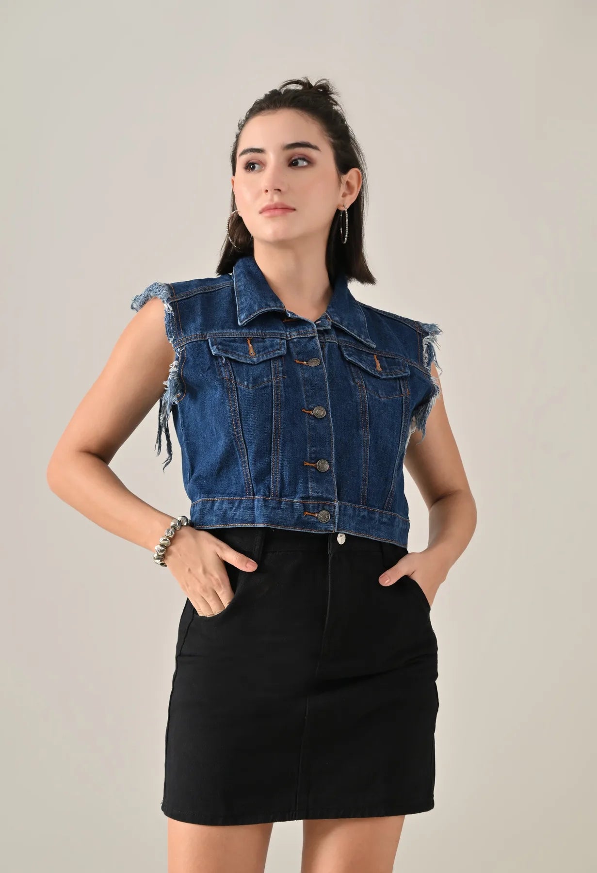 Fray Denim Vest Jacket