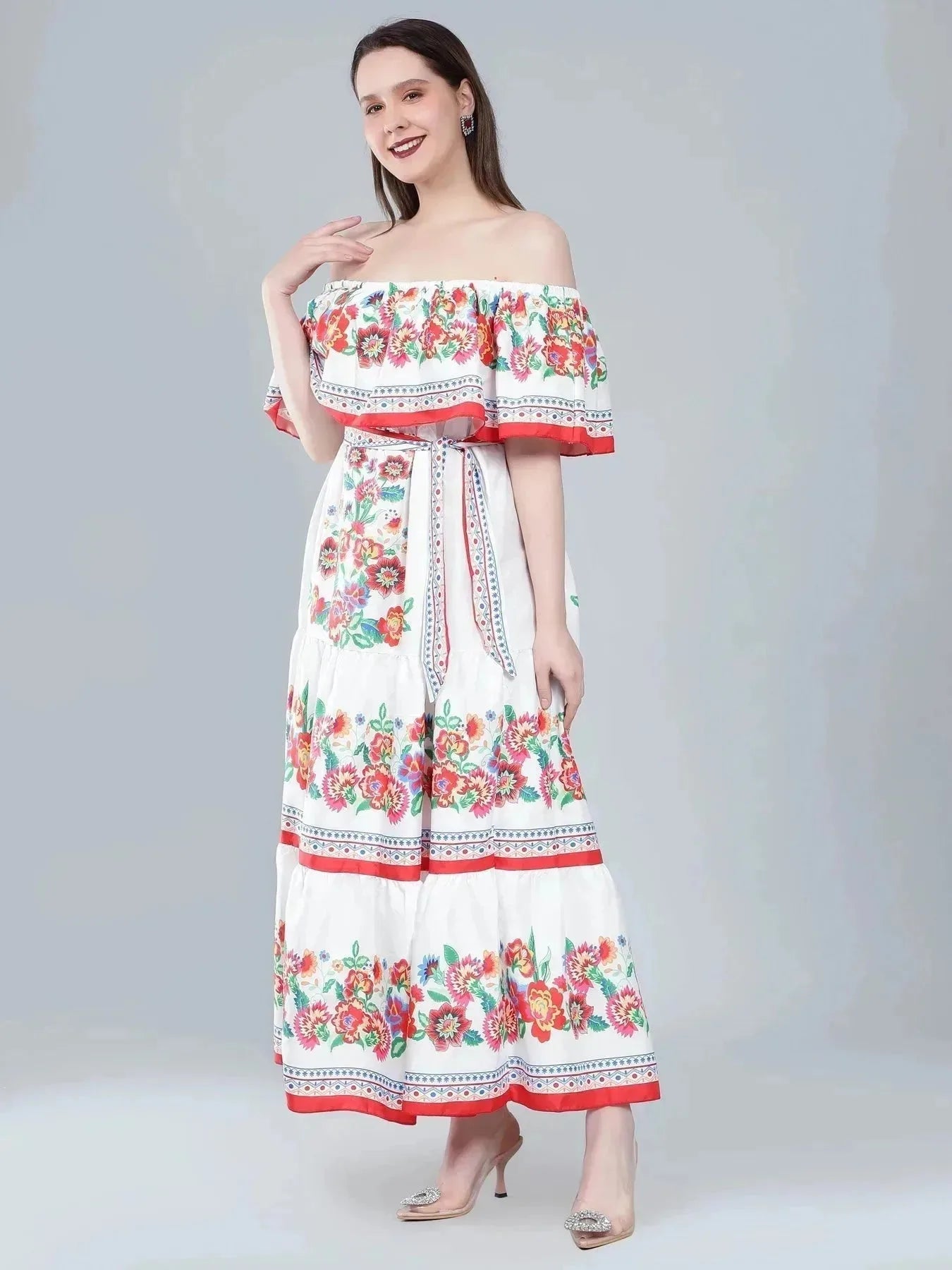 Floral Print Off-Shoulder Maxi Dress