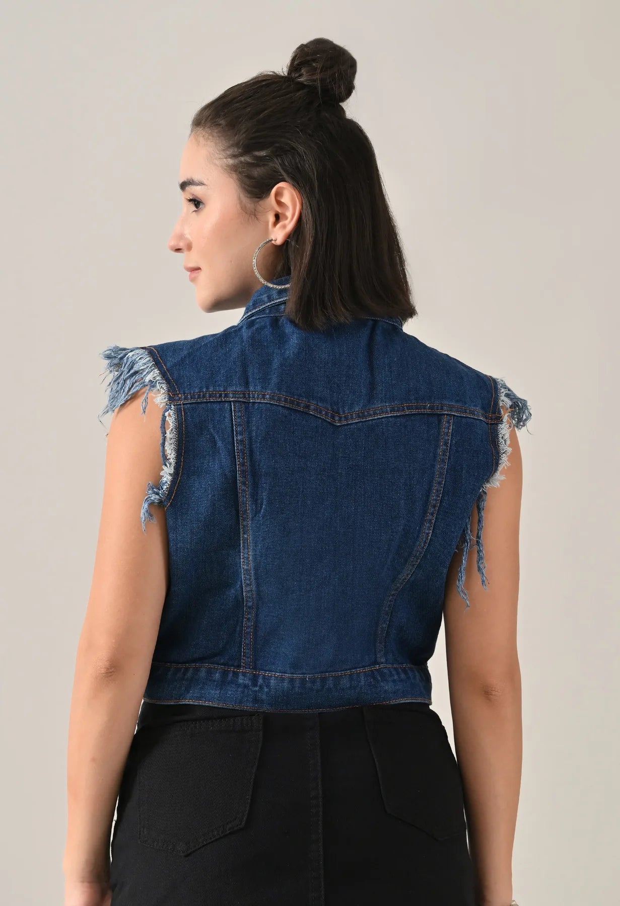 Fray Denim Vest Jacket