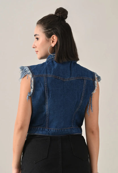 Fray Denim Vest Jacket