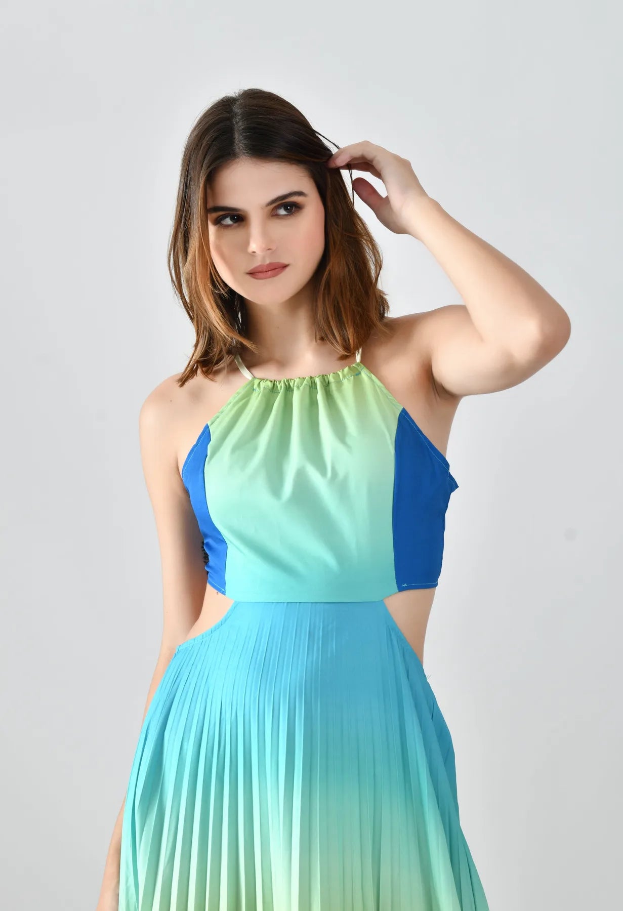 Gradient Pleated Maxi Dress