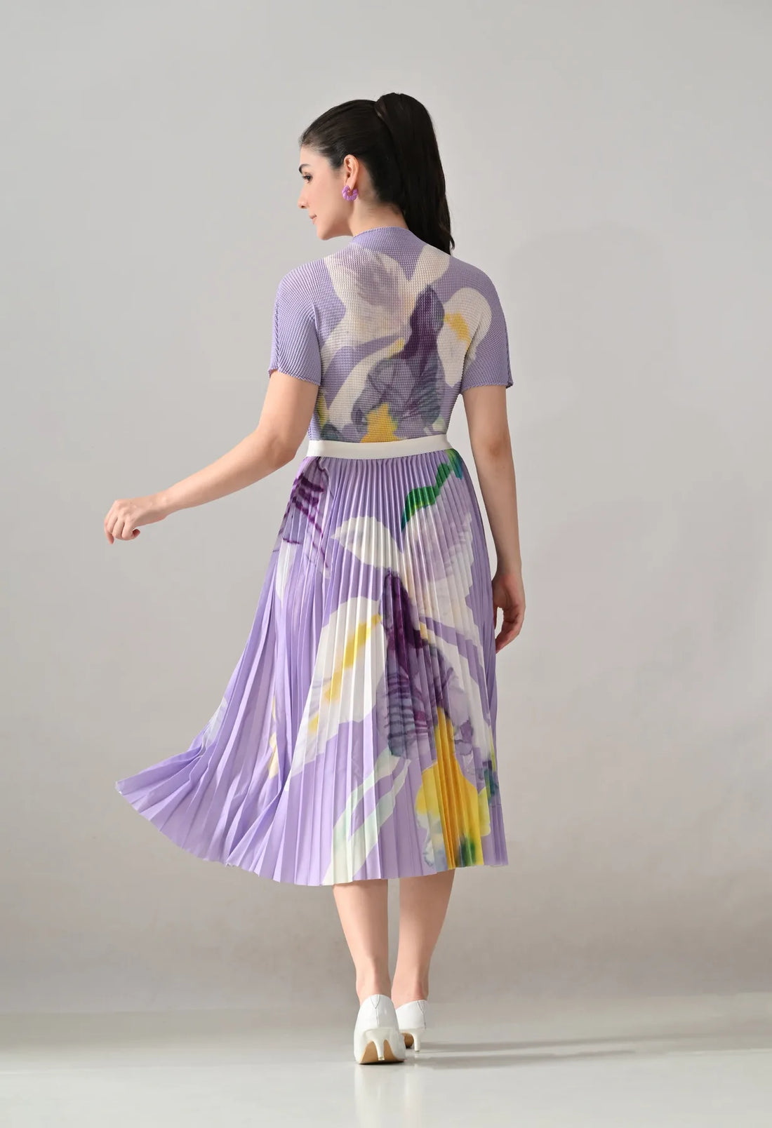Chromatic Printed Pleated Two Piece Set