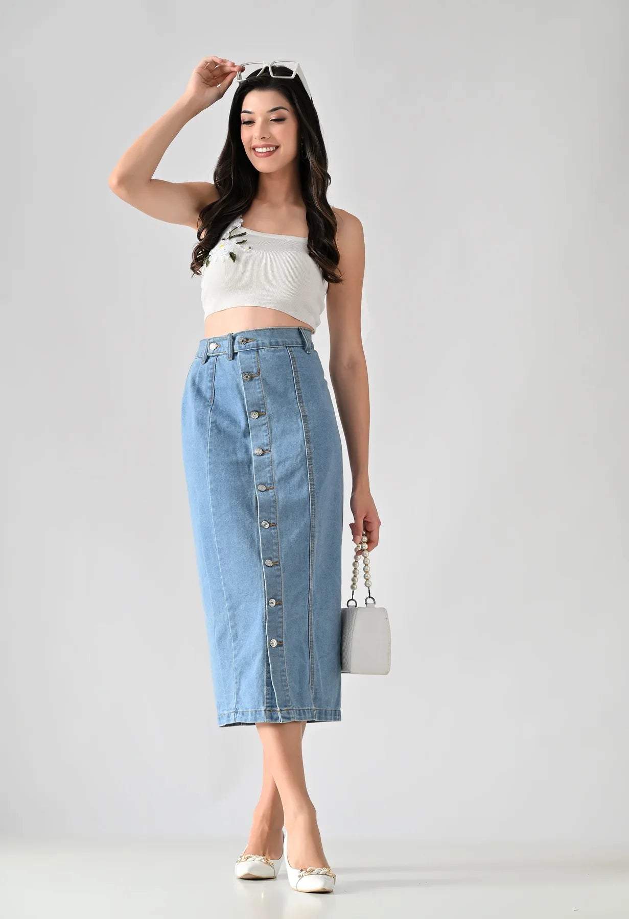 Frontline Button Midi Skirt