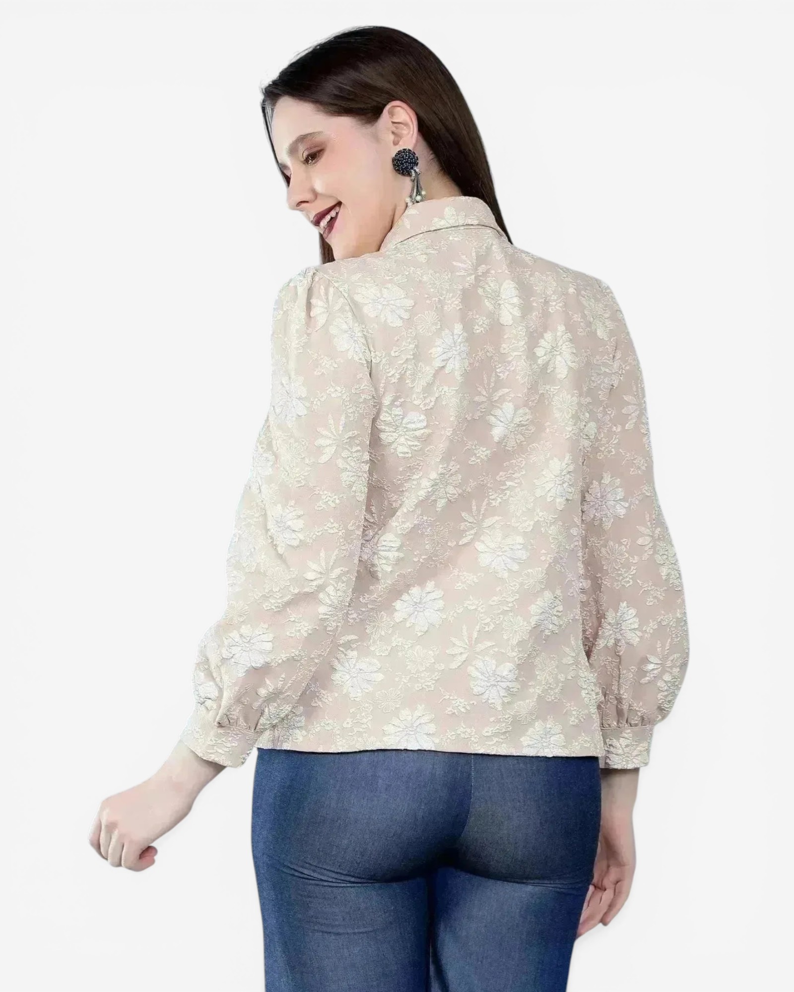 Pearl Beading Jacquard Shirt