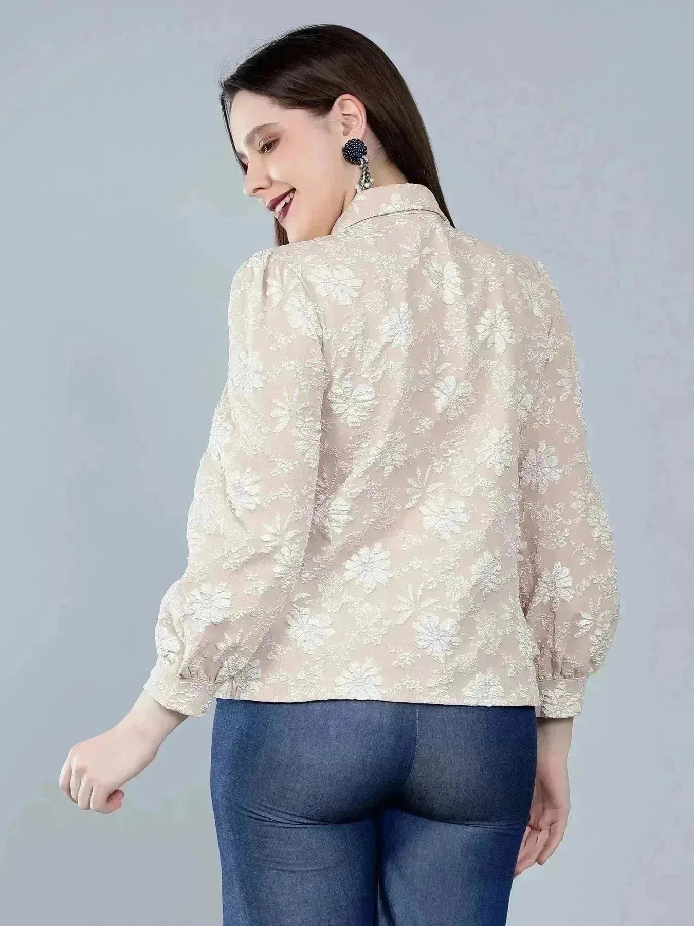 Pearl Beading Jacquard Shirt