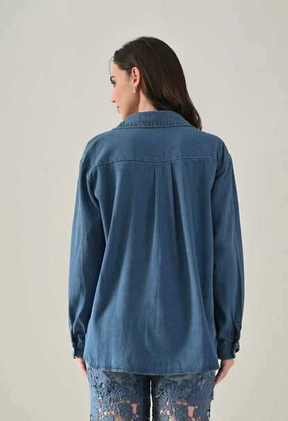 Rhinestone Patch Denim Shirt