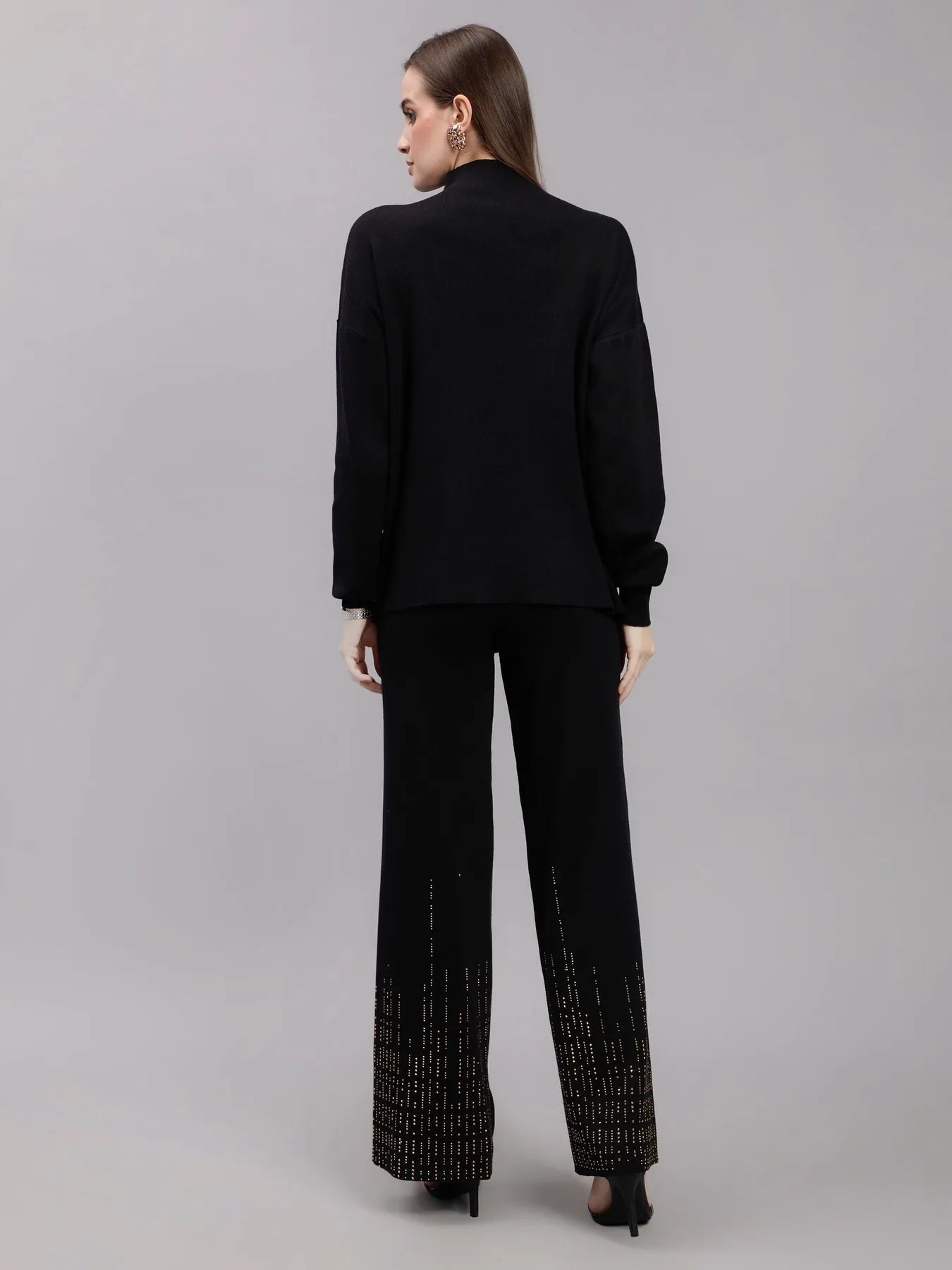 Metallic Rhinestone Knitted Two Piece Set