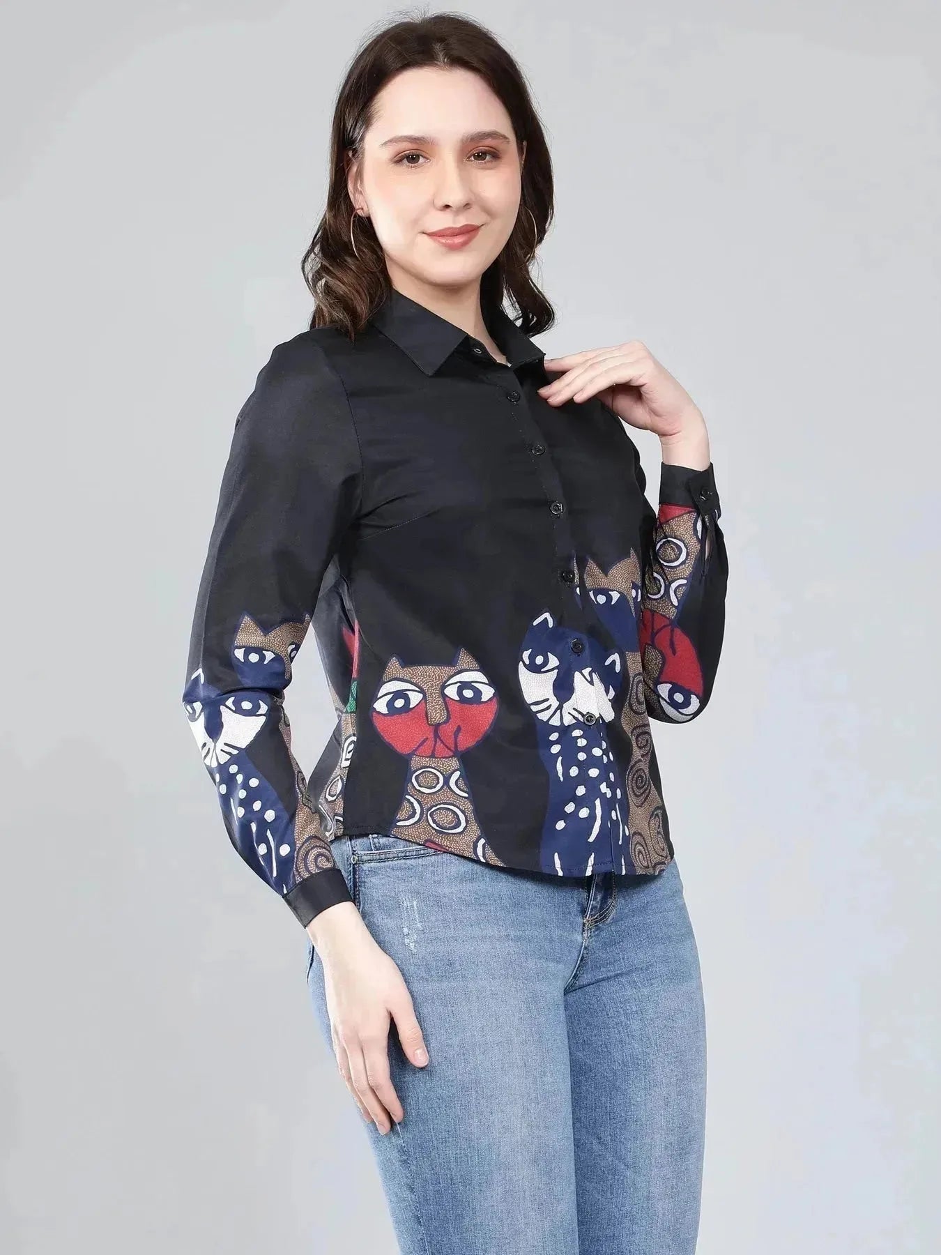 Cartoon Cat Printed Shirt