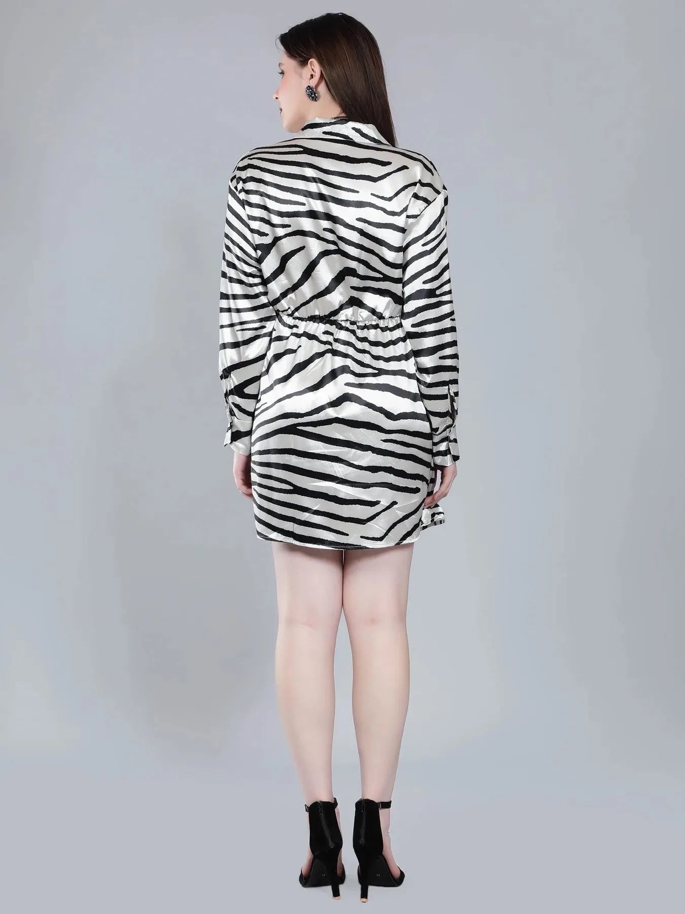 Zebra Print Satin Wrap Dress