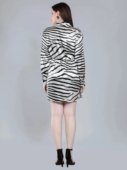 Zebra Print Satin Wrap Dress