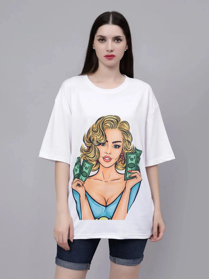 Gambling Girl Graphic Oversized T- Shirt