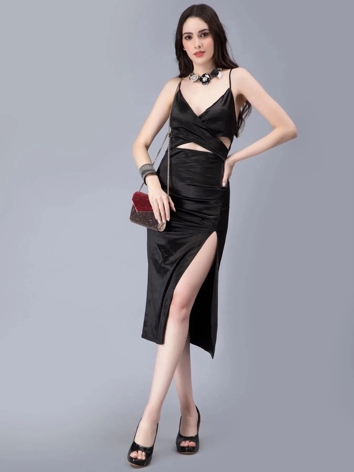 Cross Front Satin Dress