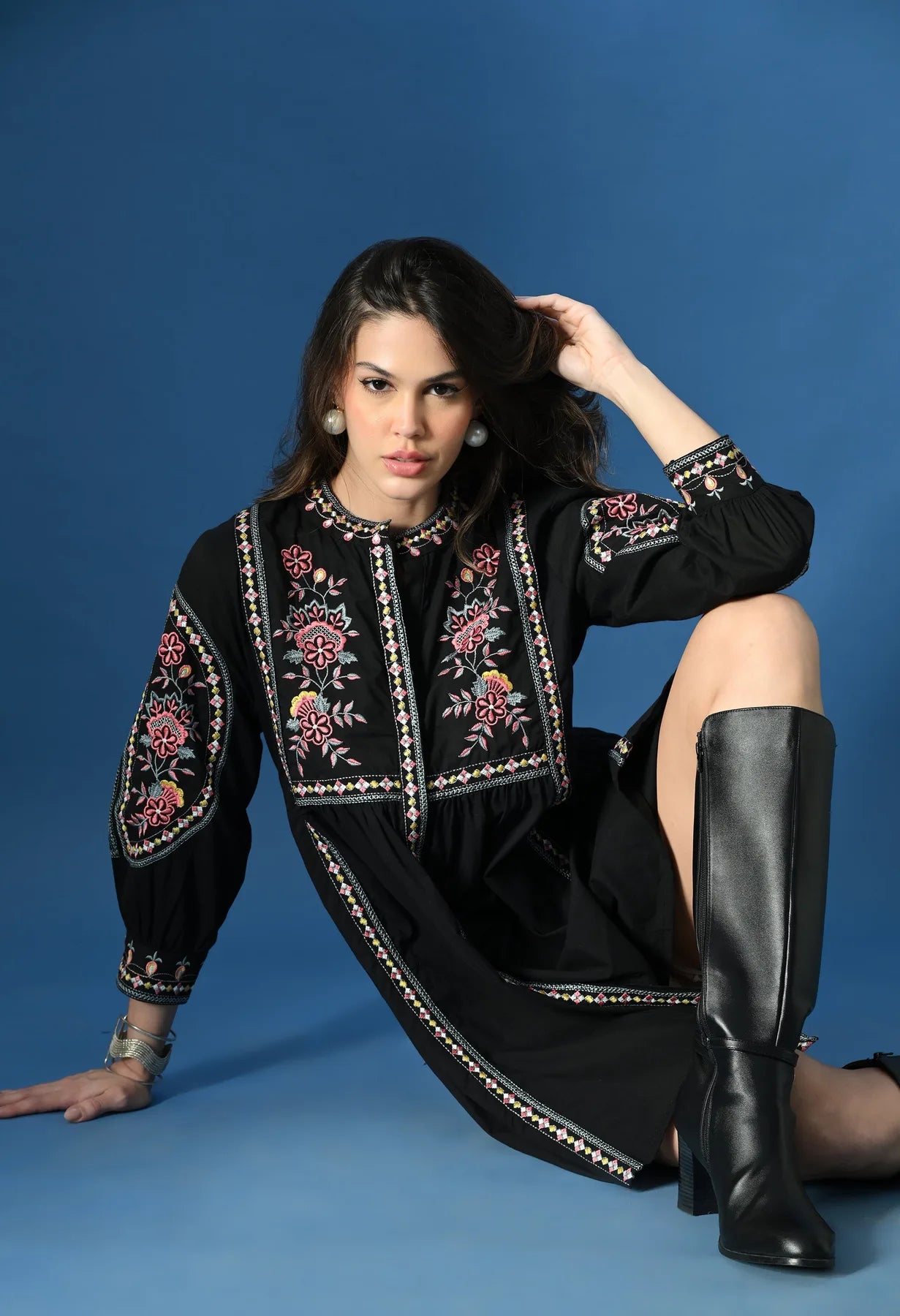 Shellora Embroidered Short Dress