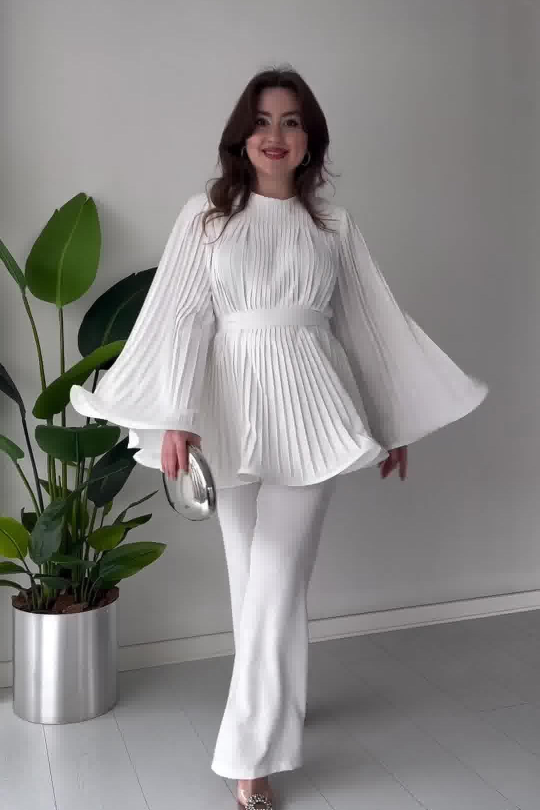 Fan Pleated Two-Piece Set
