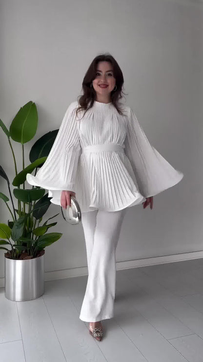 Fan Pleated Two-Piece Set
