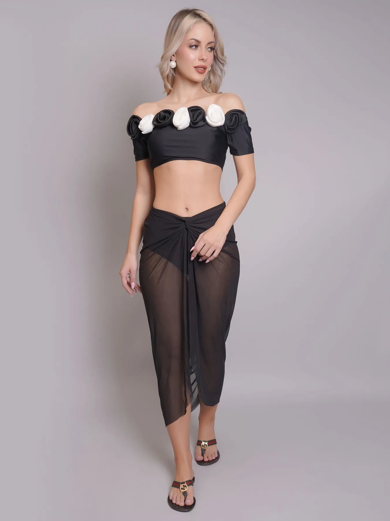 Off-Shoulder Bikini Set With Sarong