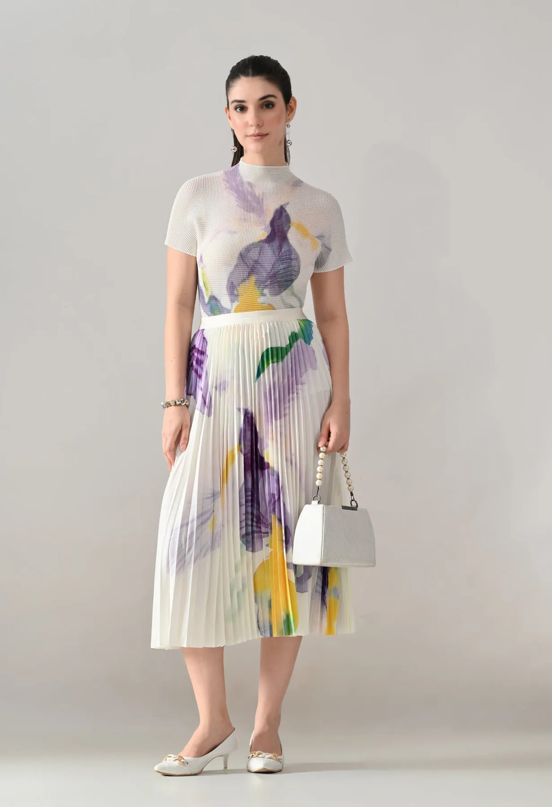 Chromatic Printed Pleated Two Piece Set