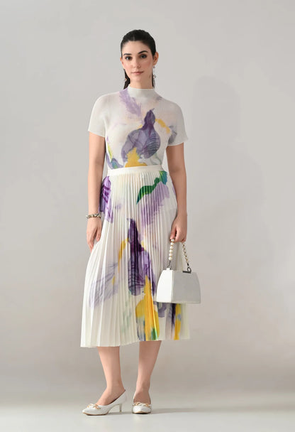 Chromatic Printed Pleated Two Piece Set