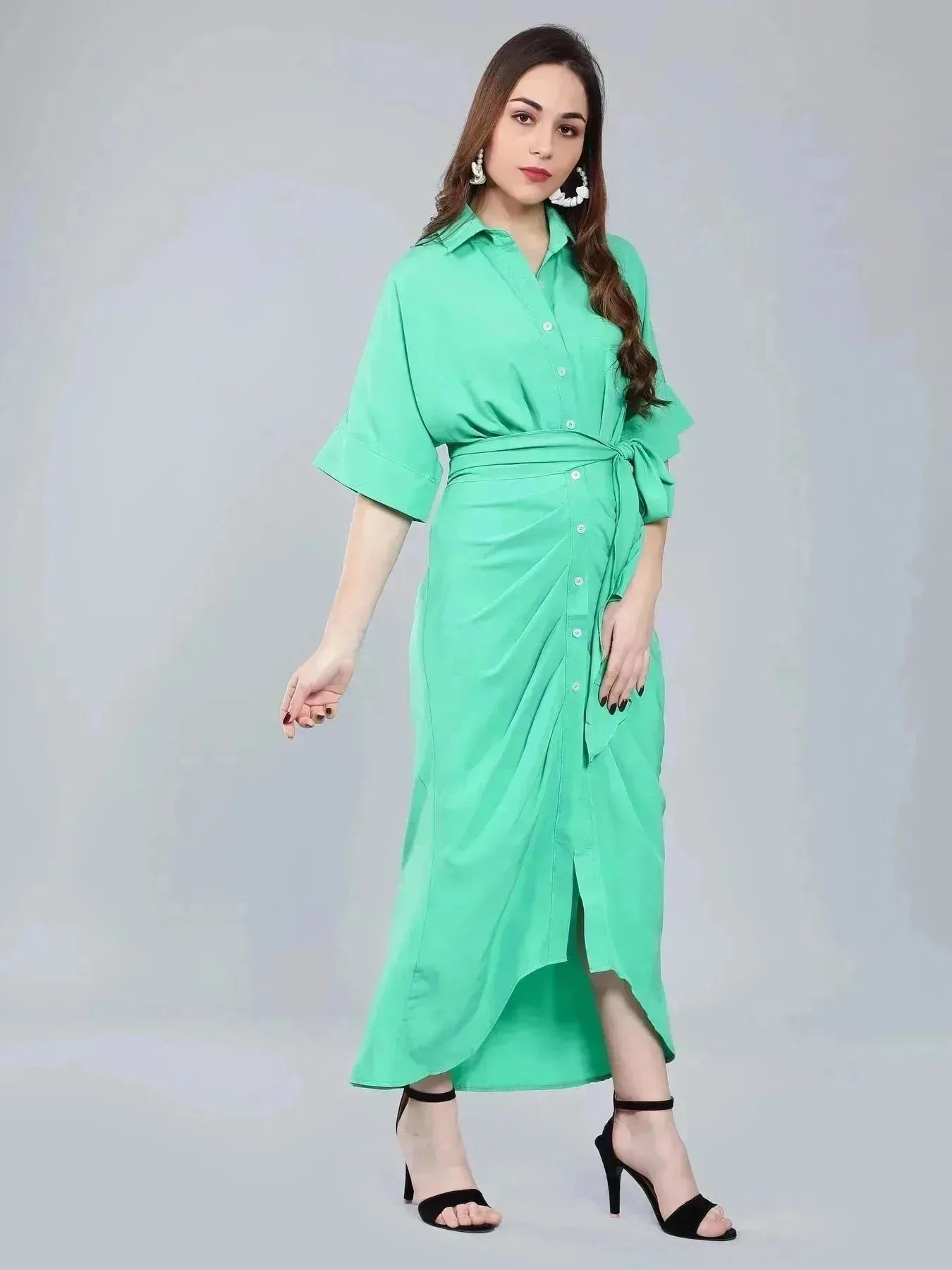 Cinched Waist Belted Shirt Dress