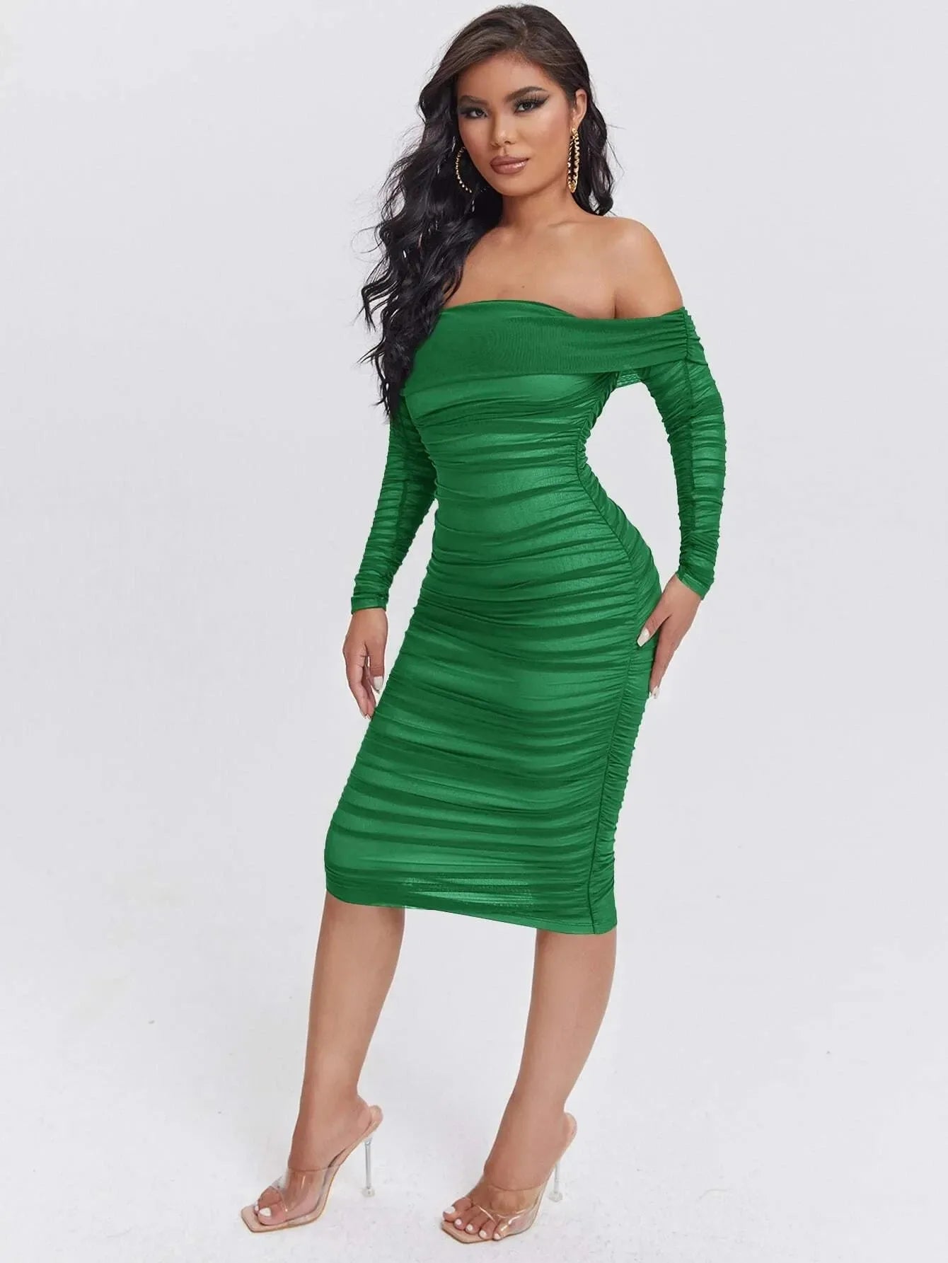 Sheer Mesh Off Shoulder Dress