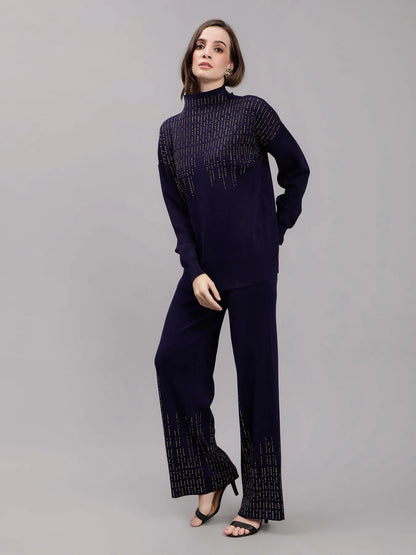 Metallic Rhinestone Knitted Two Piece Set