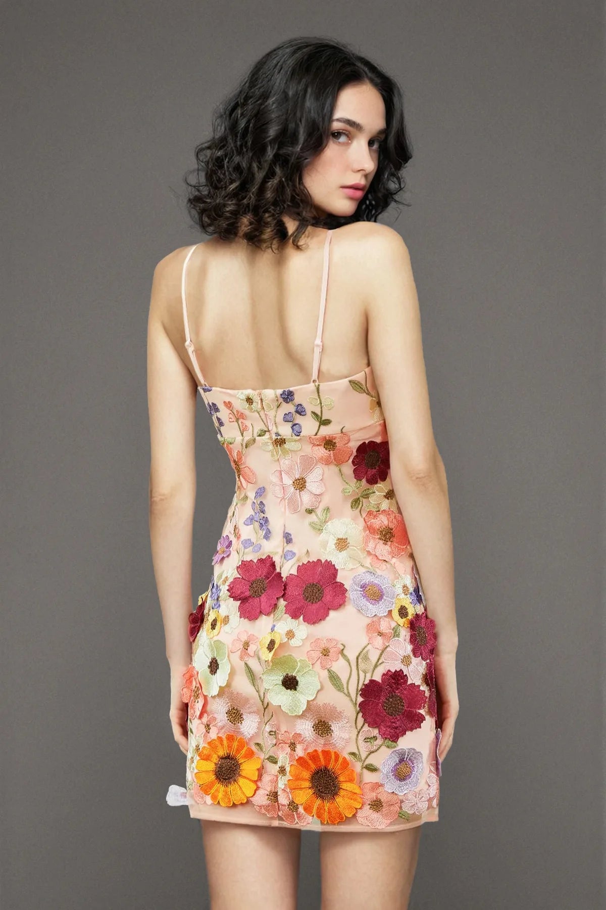3D Flower Embroidered Short Dress