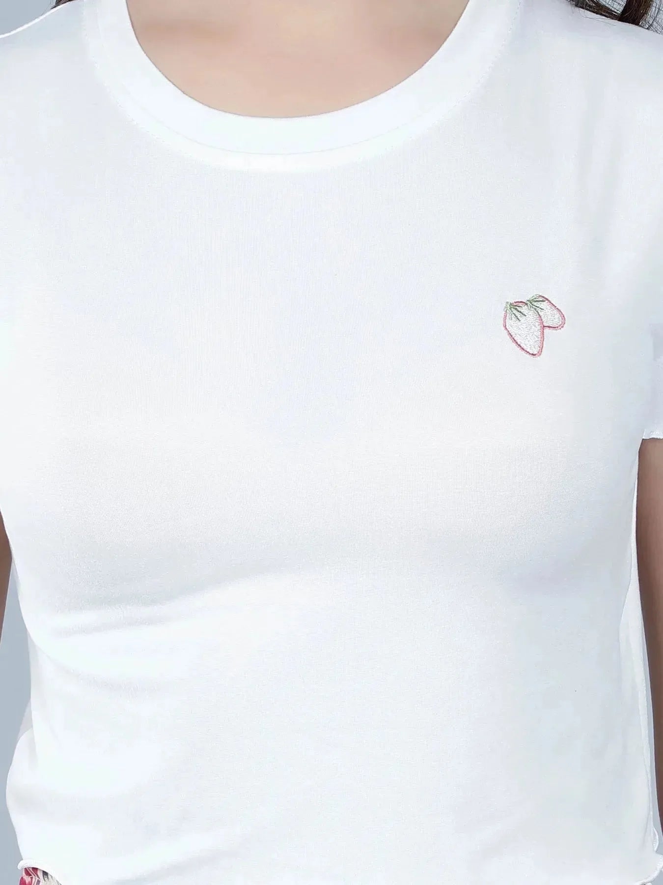 Strawberry Embroidery Crop Tee