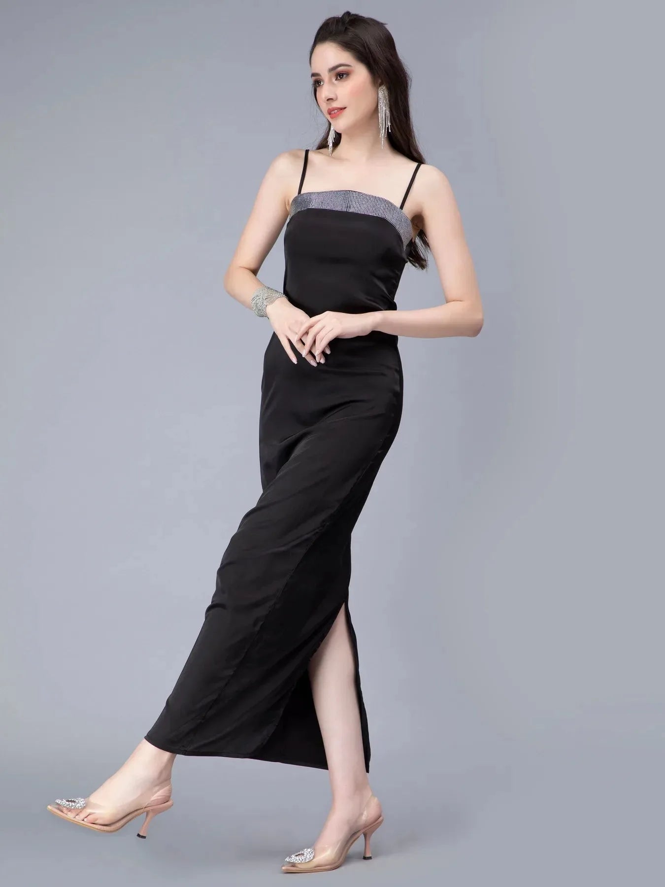 Rhinestones Embellished Satin Dress