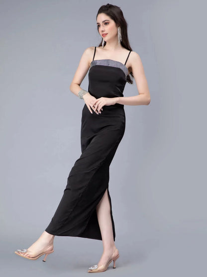 Rhinestones Embellished Satin Dress