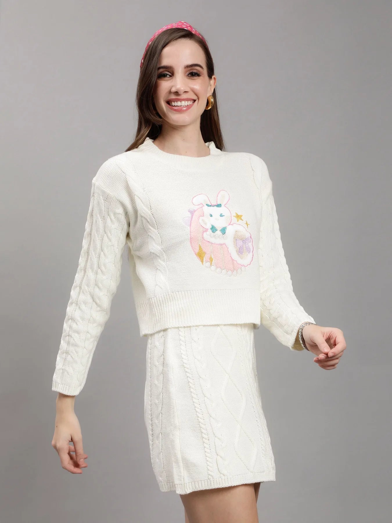 Knitted Patch Embroidery Two Piece Set