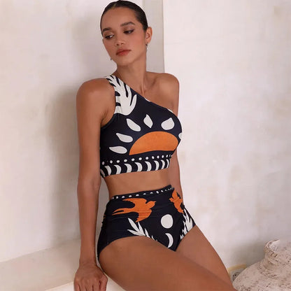Abstract Printed Bikini and Pant Set
