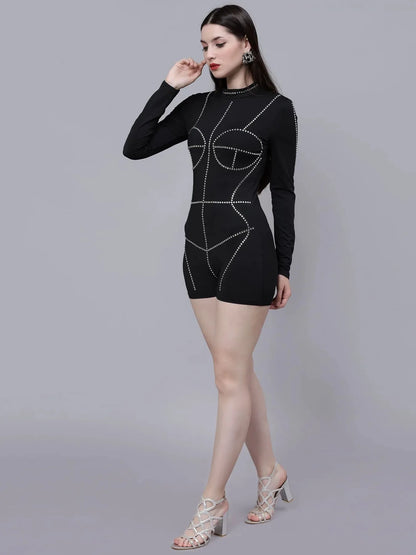 Rhinestone Stickon Detail Playsuit