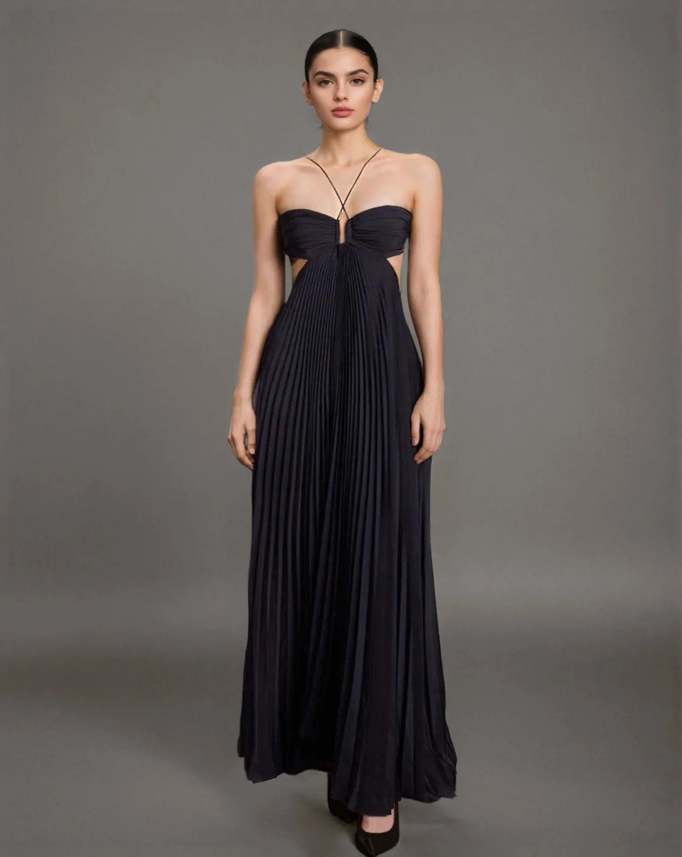 Cut-Out Pleated Maxi Dress