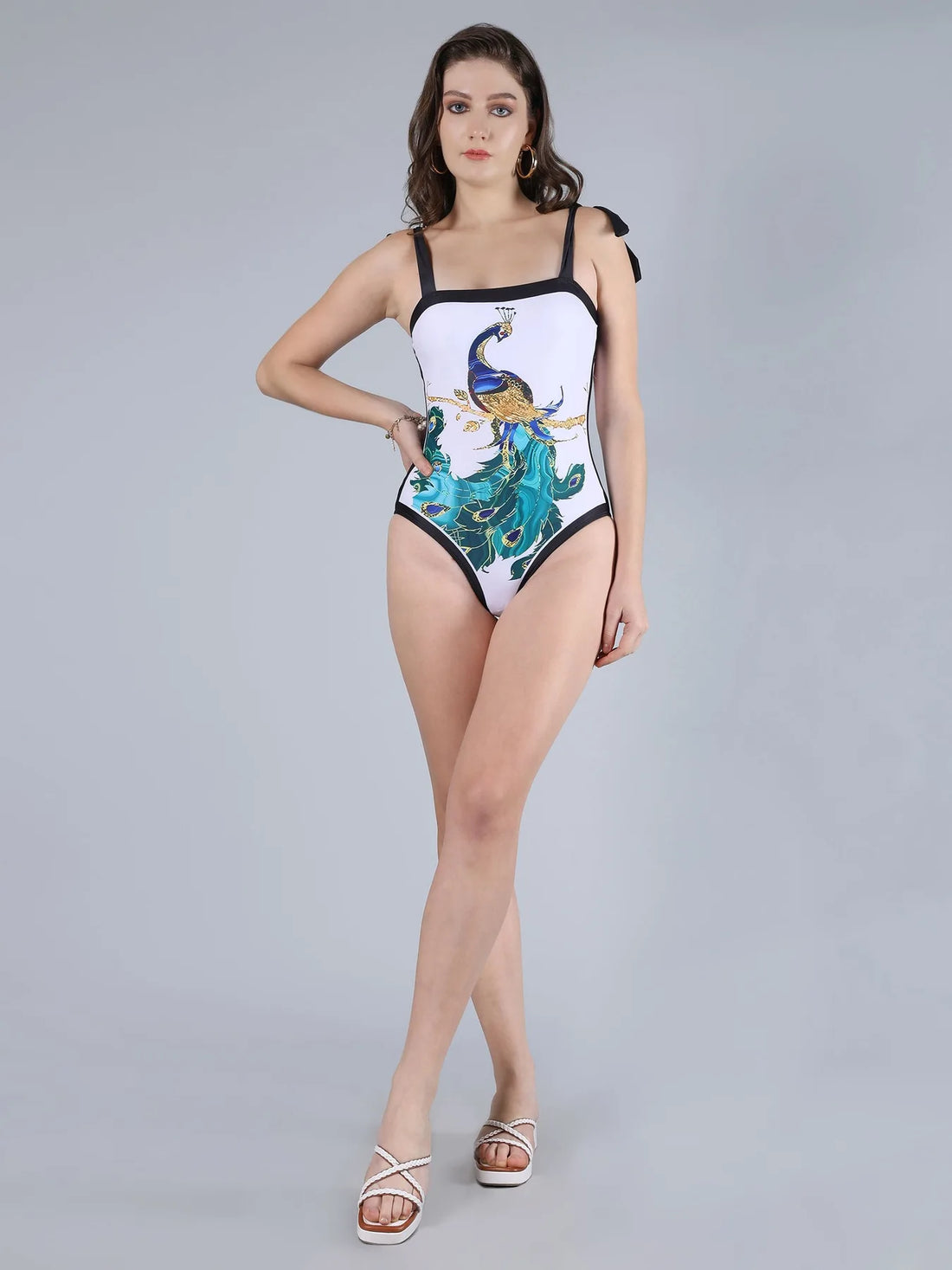 Peacock Printed Monokini With Sarong