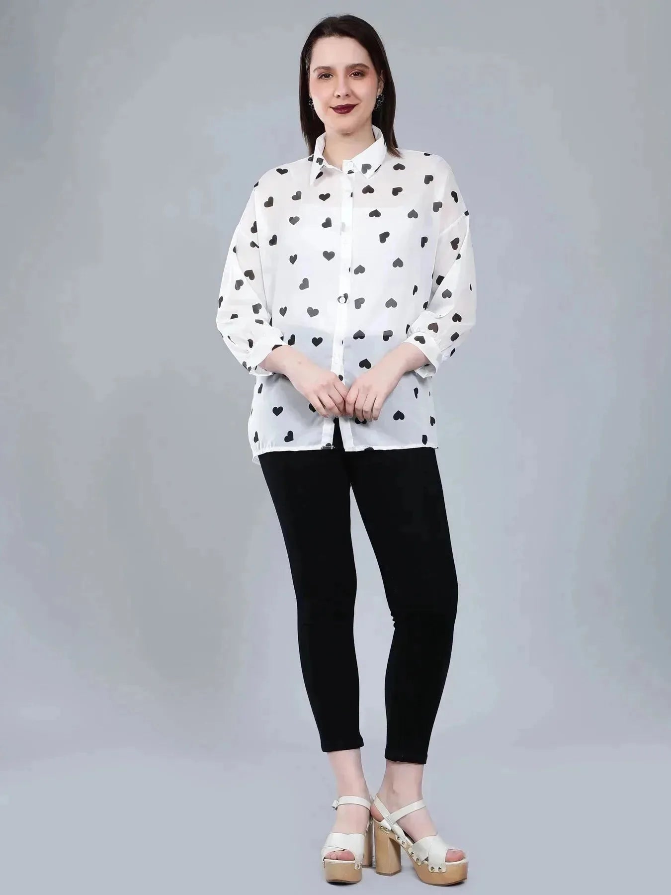 Heart Print Sheer Shirt