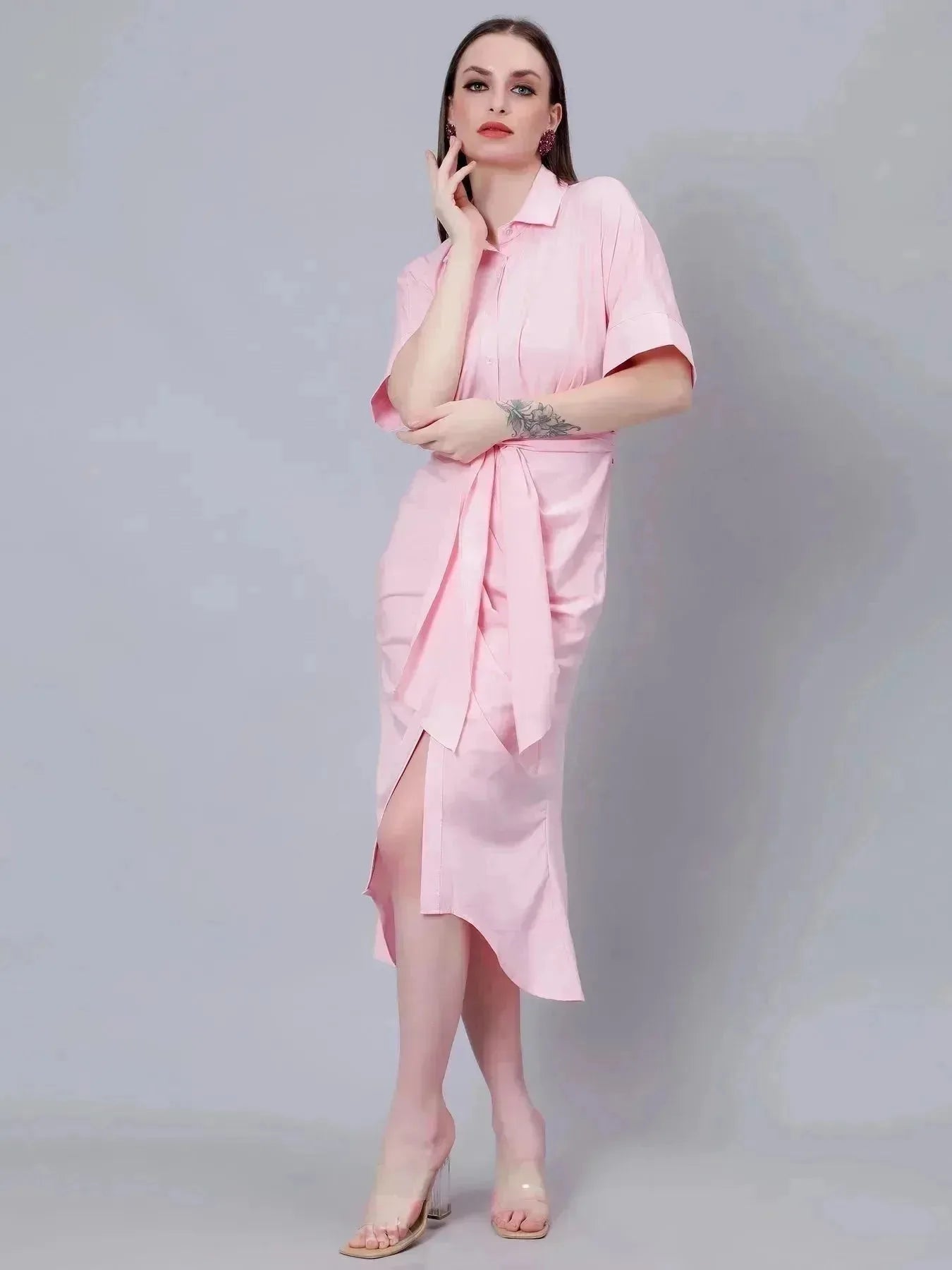 Cinched Waist Belted Shirt Dress