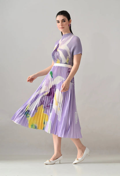 Chromatic Printed Pleated Two Piece Set
