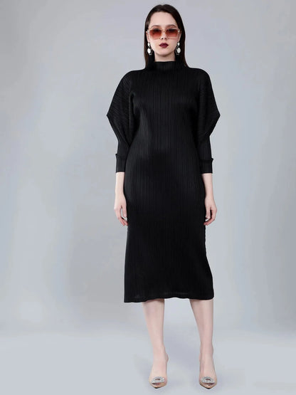 Jewel Neck Pleated Dress