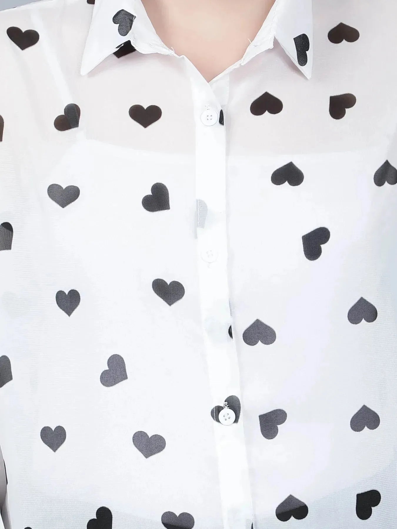 Heart Print Sheer Shirt