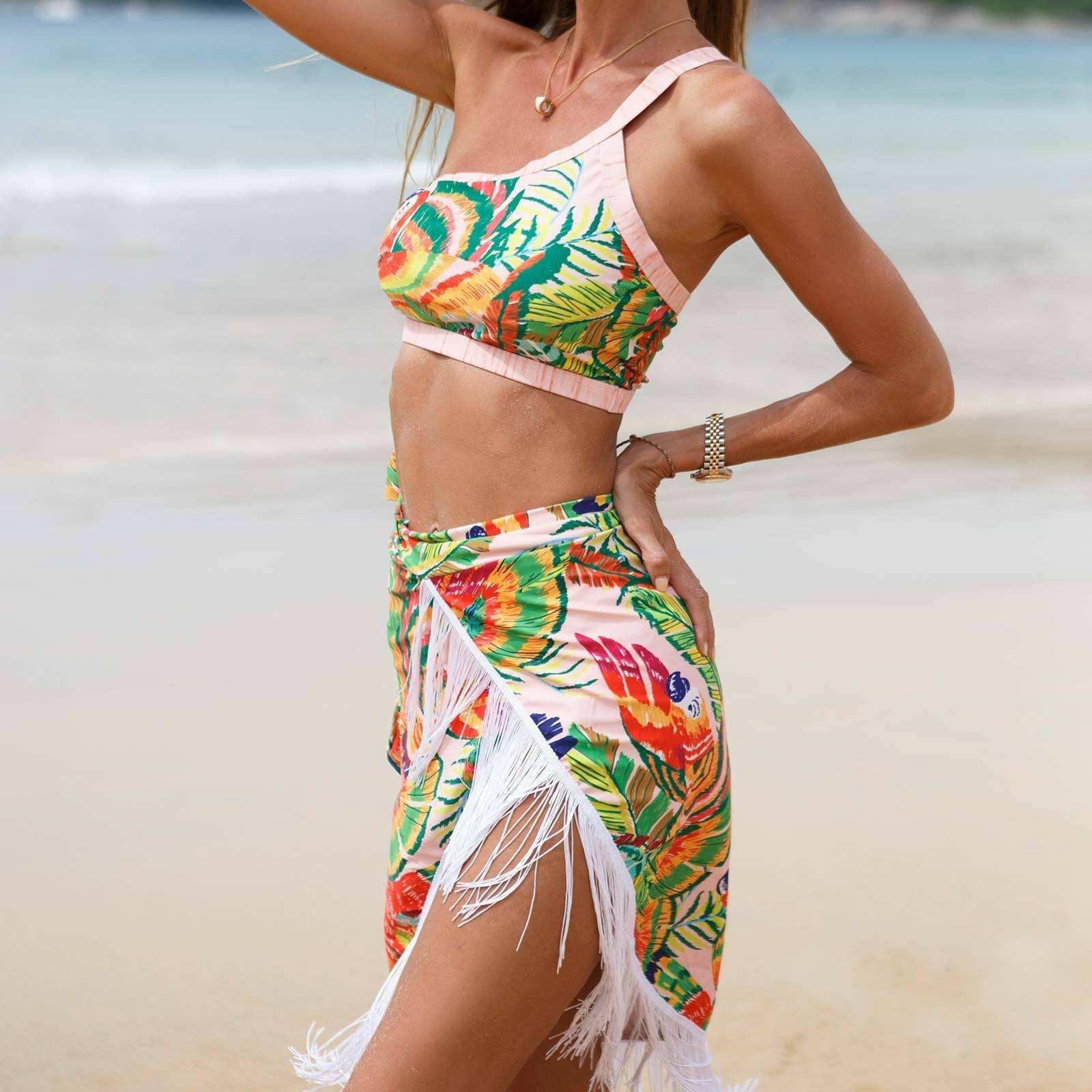 Vintage Printed Three Piece Swimwear