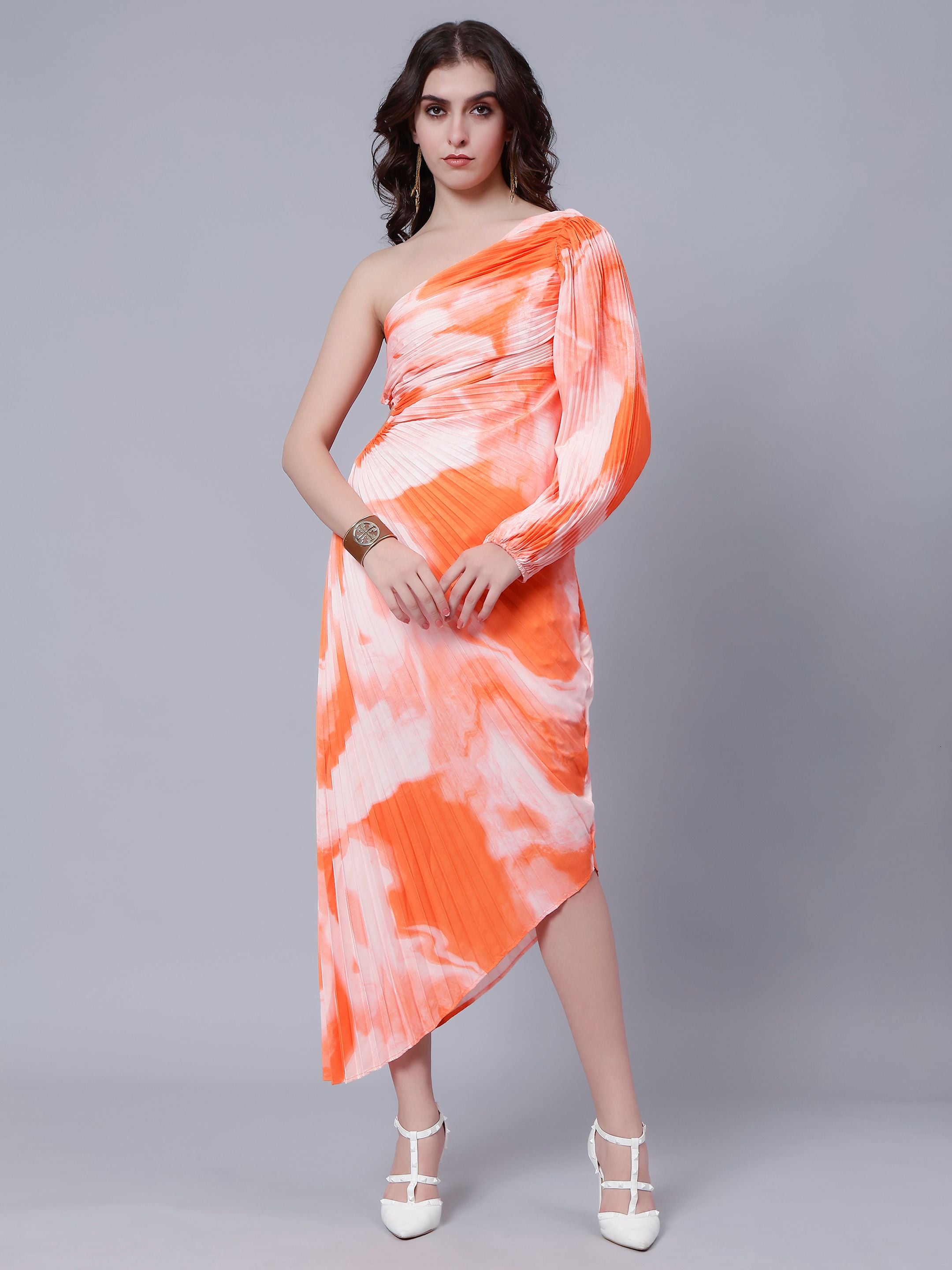 One-Shoulder Pleated Maxi Dress