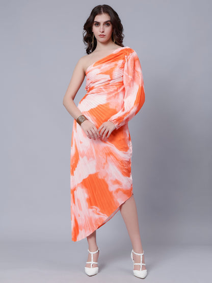 One-Shoulder Pleated Maxi Dress